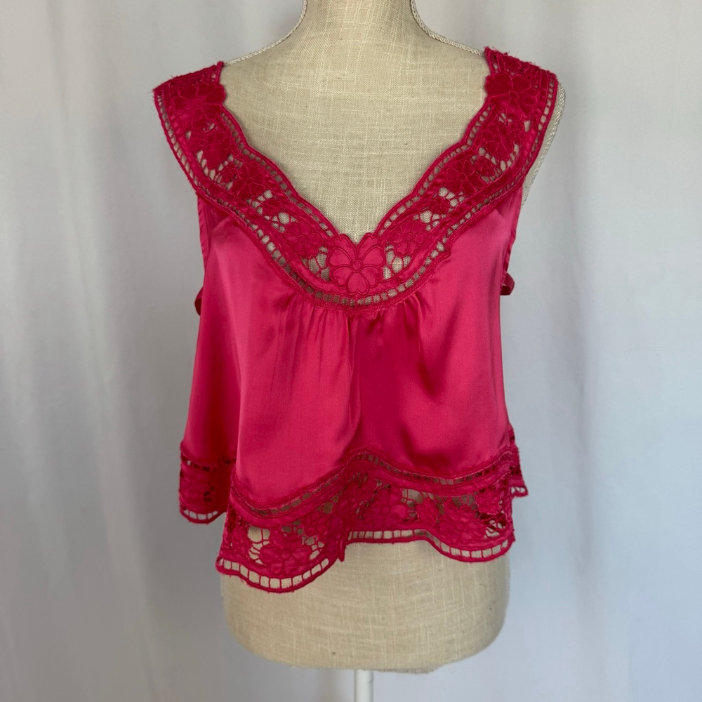 New NWT Free People Ruthie Pink Rose Satin Cropped Tank Top Women’s Small